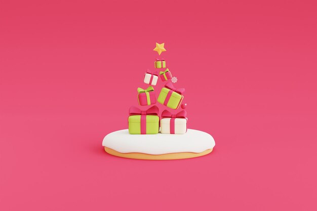 3d rendem da caixa de presente, feliz natal e feliz ano novo, minimal design 3d Christmas Decorations.