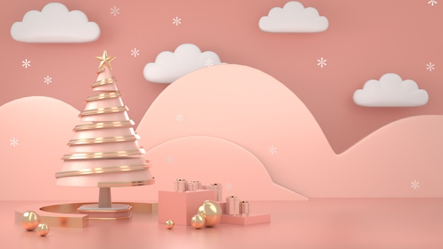 3d rendem da decoração geométrica abstrata do conceito da cena da árvore de Natal da forma