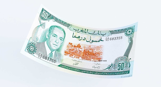 3d rendem das antigas notas de 50 Dirhams marroquinas. marrocos dinheiro 50dh 1985