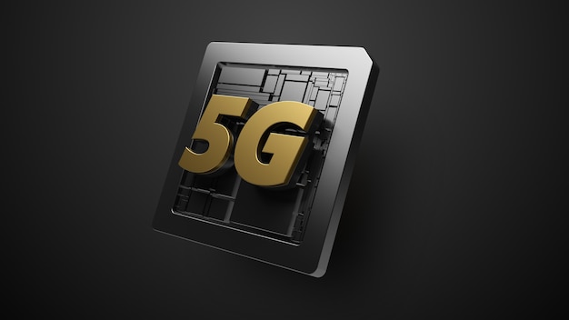 3d rendem do conceito abstrato de carrinho sim 5g. linha de título de texto 5g.