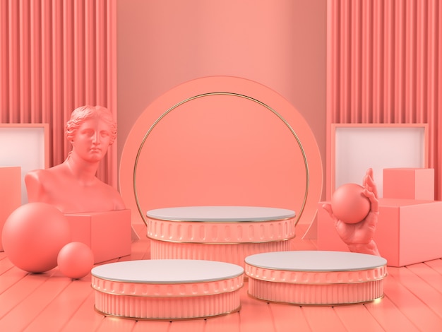 3d rendem do pódio rosa na escultura romana clássica