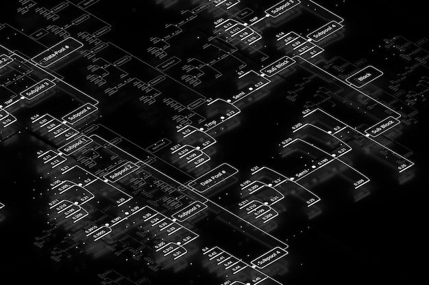 3d rendem o fundo abstrato da tecnologia. Ilustração do conceito de Big Data. Os decimais são conectados em um gráfico analítico.