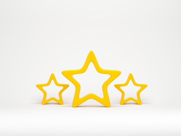 3d render 3d ilustración Icono de tres estrellas amarillas sobre fondo blanco Concepto de comentarios de calificación del cliente