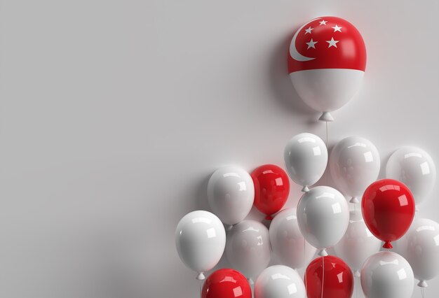 3d render 9. singapurs unabhängigkeitstag banner singapur flaggenballon.