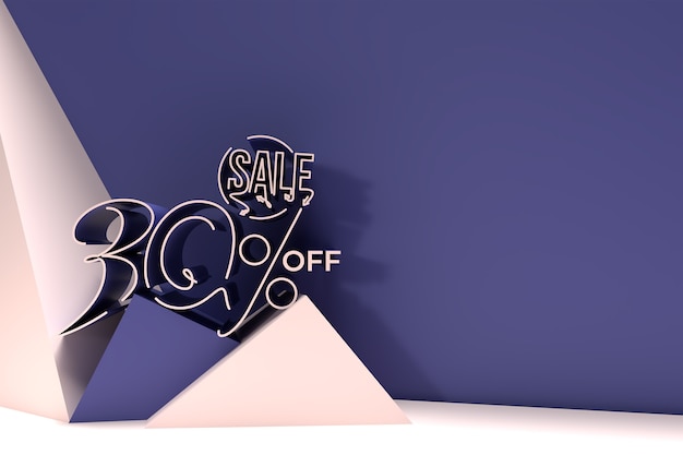 3D Render Abstract 30% Sale OFF Descuento Banner Diseño de ilustración 3D.