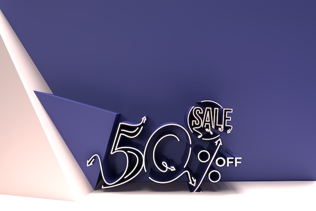 3d render abstract 50% sale off desconto banner design de ilustração 3d.