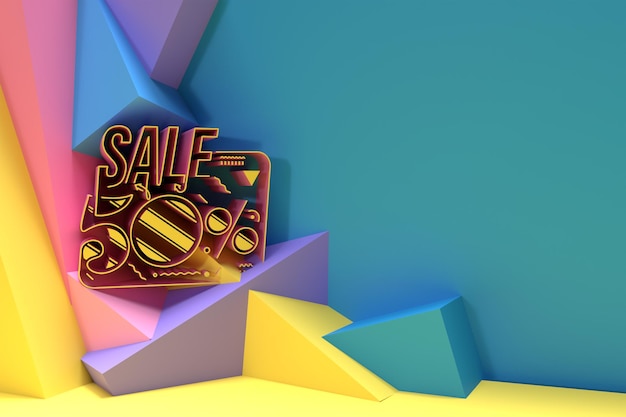 Foto 3d render abstract 50% sale off descuento banner diseño de ilustración 3d.