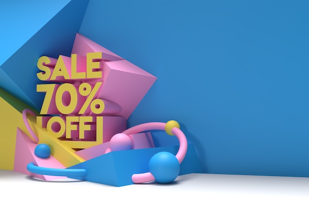 3D Render Abstract 70% Sale OFF Desconto Banner Design de ilustração 3D.