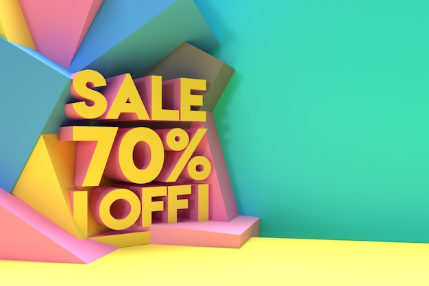 3D Render Abstract 70% Sale OFF Descuento Banner Diseño de ilustración 3D.