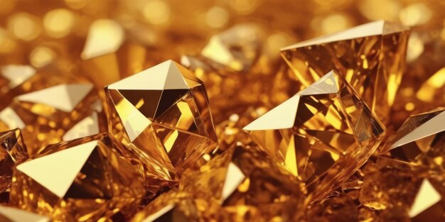 Foto 3d render abstract gold crystal background faceted texture macro panorama wide panoramic polygonal wallpaper