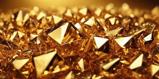 Foto 3d render abstract gold crystal background faceted texture macro panorama wide panoramic polygonal wallpaper