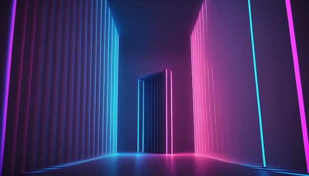 3d render abstracto fondo mínimo líneas verticales de neón azul rosa que brillan en el espectro ultravioleta Ai generado