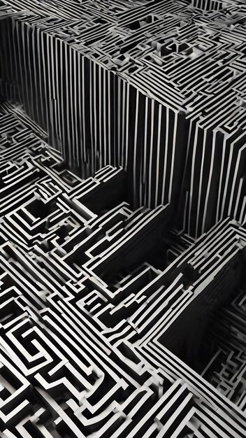 3d render abstracto fondo moderno con laberinto geométrico en blanco y negro