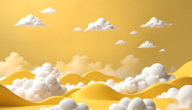 3d render abstracto mínimo fondo amarillo con nubes blancas volando fuera del túnel Ai generar