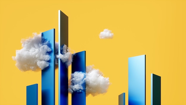 3d render abstracto paisaje urbano moderno aislado en fondo amarillo