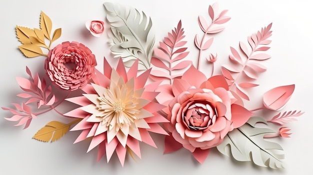 3D-Render-abstrakt geschnittene Papierblumen, isoliert auf weiss Generative Ai