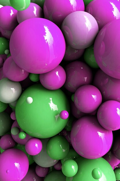 3D-Render abstrakte Kugeln grün rosa Luftballons sprudelt geometrischen Hintergrund primitive Formen