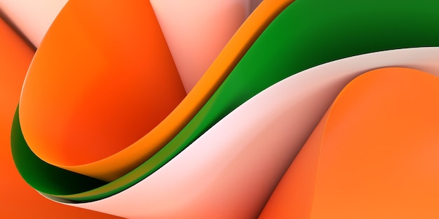 3D render abstrakte Tapetenwelle grün, weiß, orange Farbe für den Desktop-Hintergrund