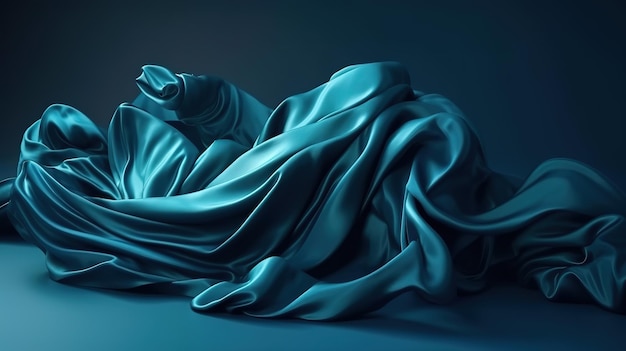 3D-Render abstrakter blauer Hintergrund mit Lagen aus Seide gefalteter Drapierung Generative Ai