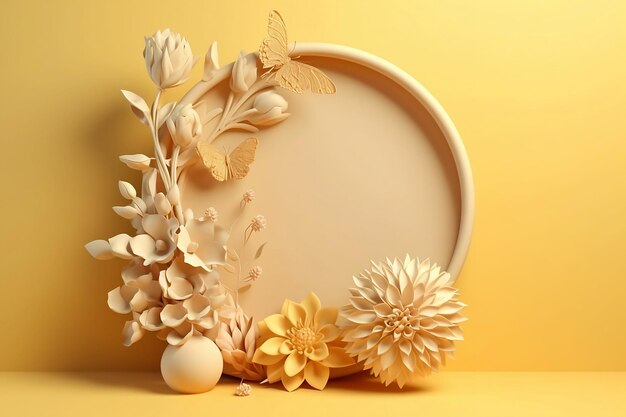 3D-Render abstrakter botanischer gelber Feiertagshintergrund mit Kopierraum für das von der KI generierte Produkt