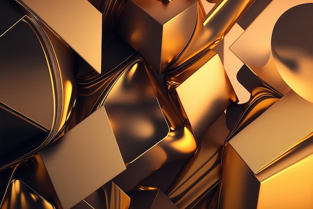 3D-Render abstrakter geometrischer Hintergrund Gold kreative Formen