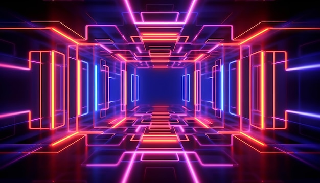 3D-Render-abstrakter Neon-geometrischer Hintergrund Generative Ai