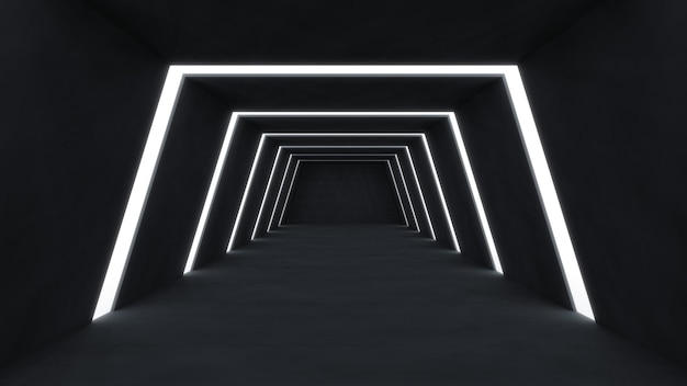 3D Render abstrakter und futuristischer leerer Raum mit leuchtenden Streifen