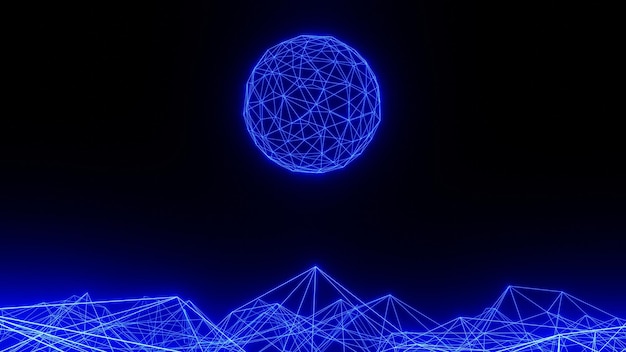 3D Render abstraktes blaues Leuchten, Rechenzentrum, Hosting, Internet, Cyber-Hintergrund