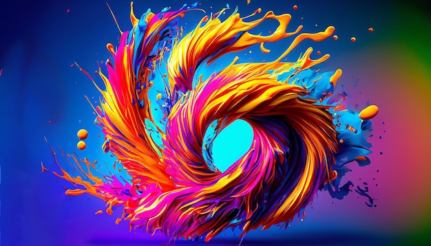 3d render abstrato pincelada tinta respingo colorido ondulação artístico espiral vívido