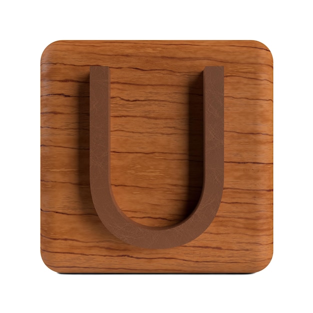 3d render el alfabeto marrón textura de madera letra inglesa U