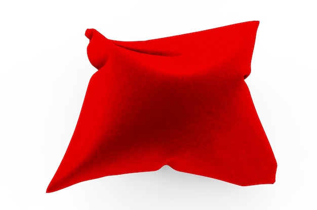 3D Render de almohada de terciopelo rojo real aislado sobre fondo blanco.