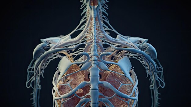 3D Render de anatomía humana el diafragma torácico