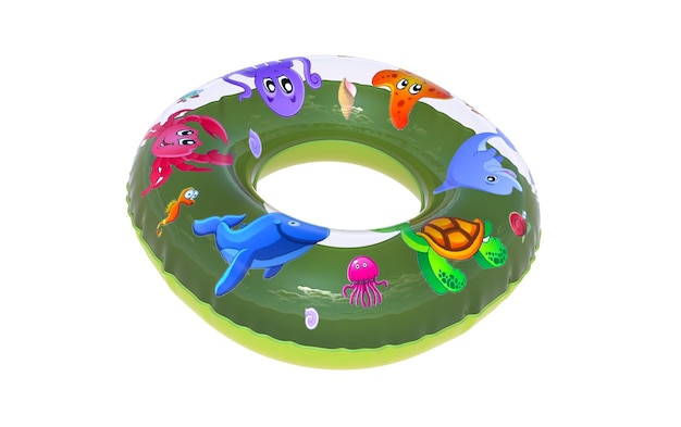 3D Render de anillos de natación de colores aislado sobre fondo blanco concepto de verano