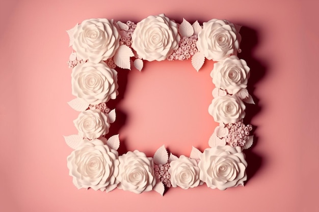 3D-Render-Arrangement Rosen Blumenrahmen Pastell und Platz für Valentinsgrüße erstellt mit generativer KI-Technologie.