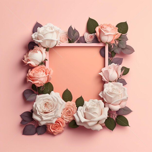 3d render Arreglo rosas marco floral pastel y espacio para San Valentín creado con tecnología generativa ai.
