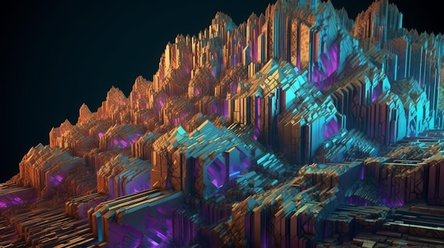 3D render arte digital de parede de pedra de bismuto iridescente