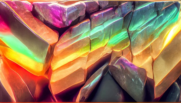 3D render arte digital de pared de roca de bismuto iridiscente Hermoso Fondo de pantalla HD