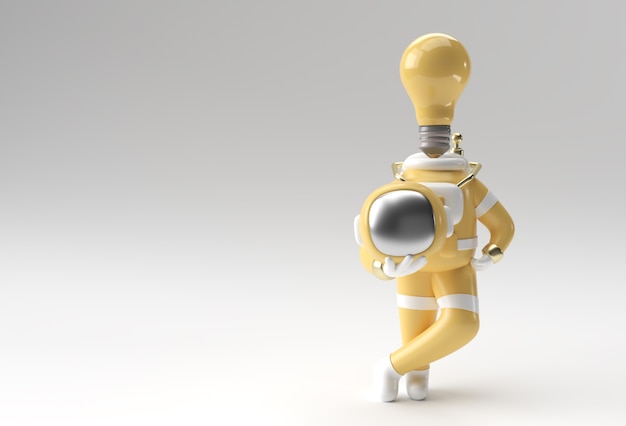 3D Render Astronaut Glühbirne statt Kopf 3D-Darstellung Design.