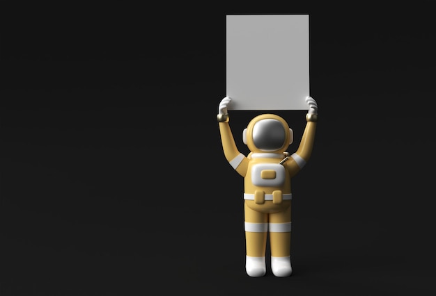 Foto 3d render astronaut holding a white banner diseño de ilustración 3d