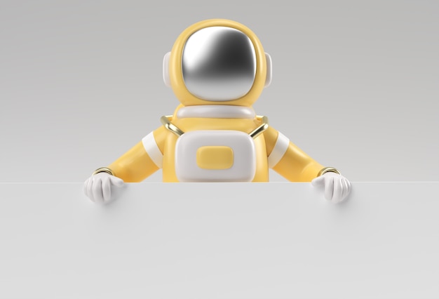 3d render astronaut segurando uma bandeira branca em um fundo branco.