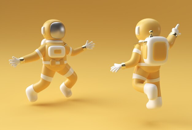 3D Render Astronaut Springen in Aktion 3D-Darstellung Design.