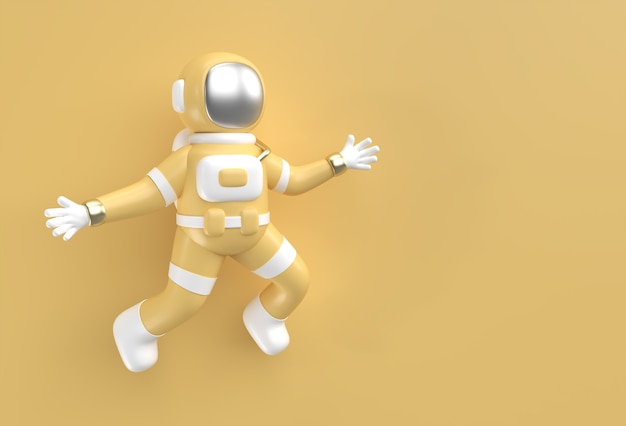 3D Render Astronaut Springen in Aktion 3D-Darstellung Design.