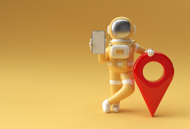 3D Render Astronaut with Map Pointer Ilustração 3d Design.