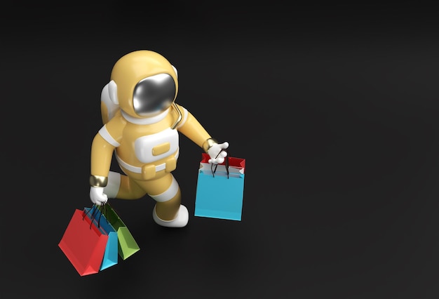 3D Render Astronaut with Shopping Bags 3D illustration Design.