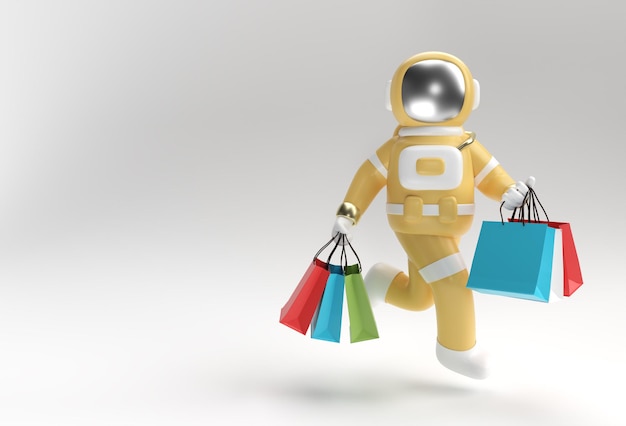 3D Render Astronaut with Shopping Bags 3D illustration Design.