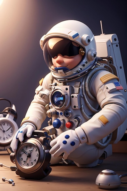 3d render astronauta astronauta com despertador design de ilustração 3d