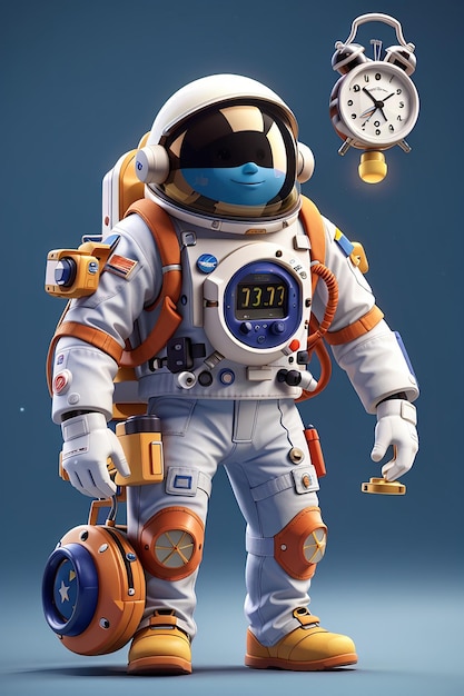 3d render astronauta astronauta com despertador design de ilustração 3d