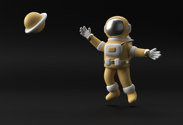 3d render astronauta astronauta saltando diseño de ilustración 3d.