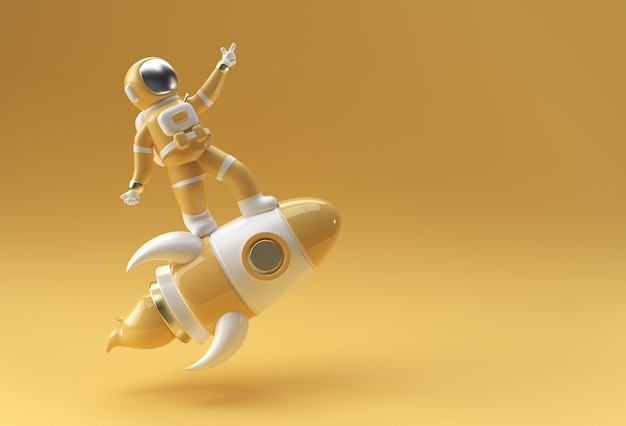 3d render astronauta astronauta volando con cohete diseño de ilustración 3d.