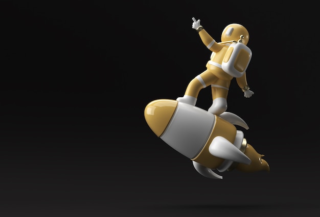 3d render astronauta astronauta volando con cohete diseño de ilustración 3d.